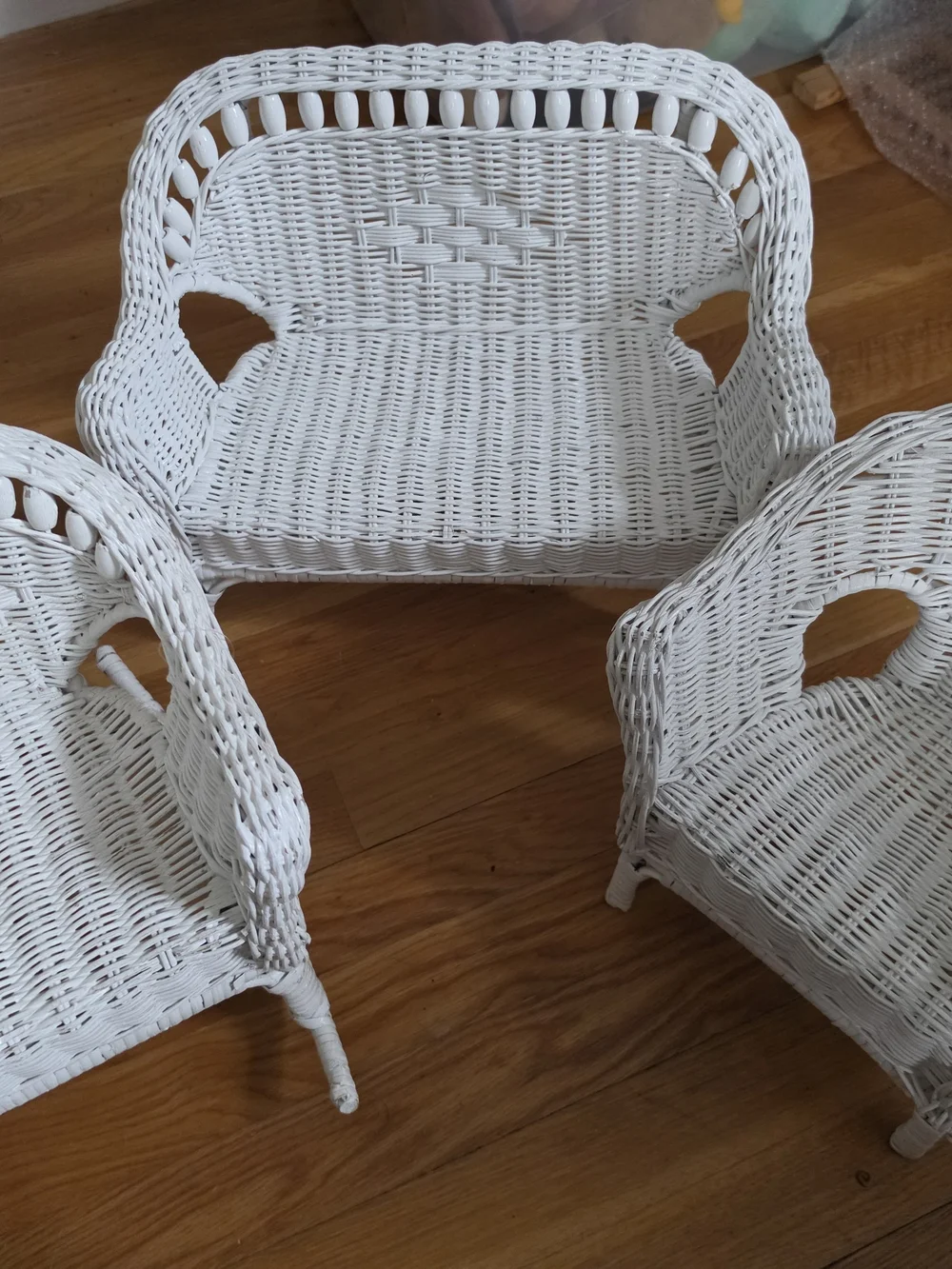 18' Doll Furniture White Wicker Accent Chair, Loveseat, Ricker Set